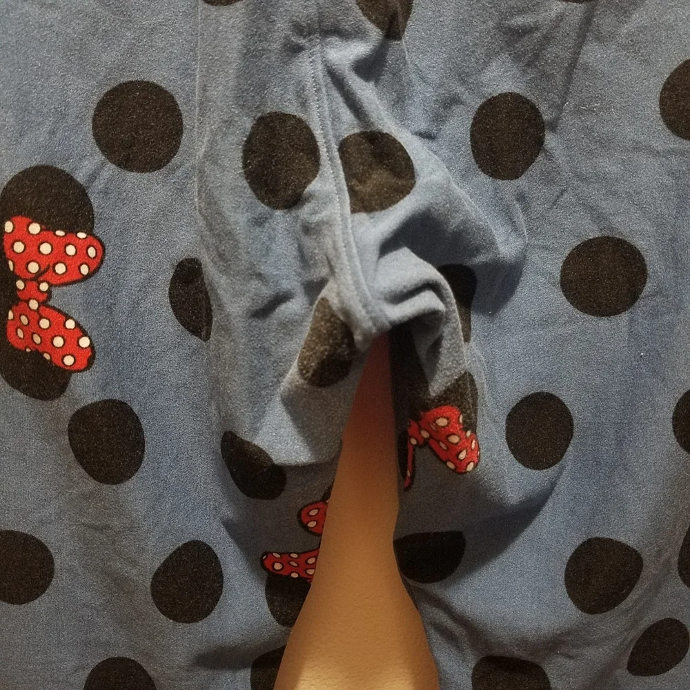 LuLaRoe x Disney Minnie Mouse Blue Leggings Polka Dots One Size Lounge Pants S M - Picture 8 of 9